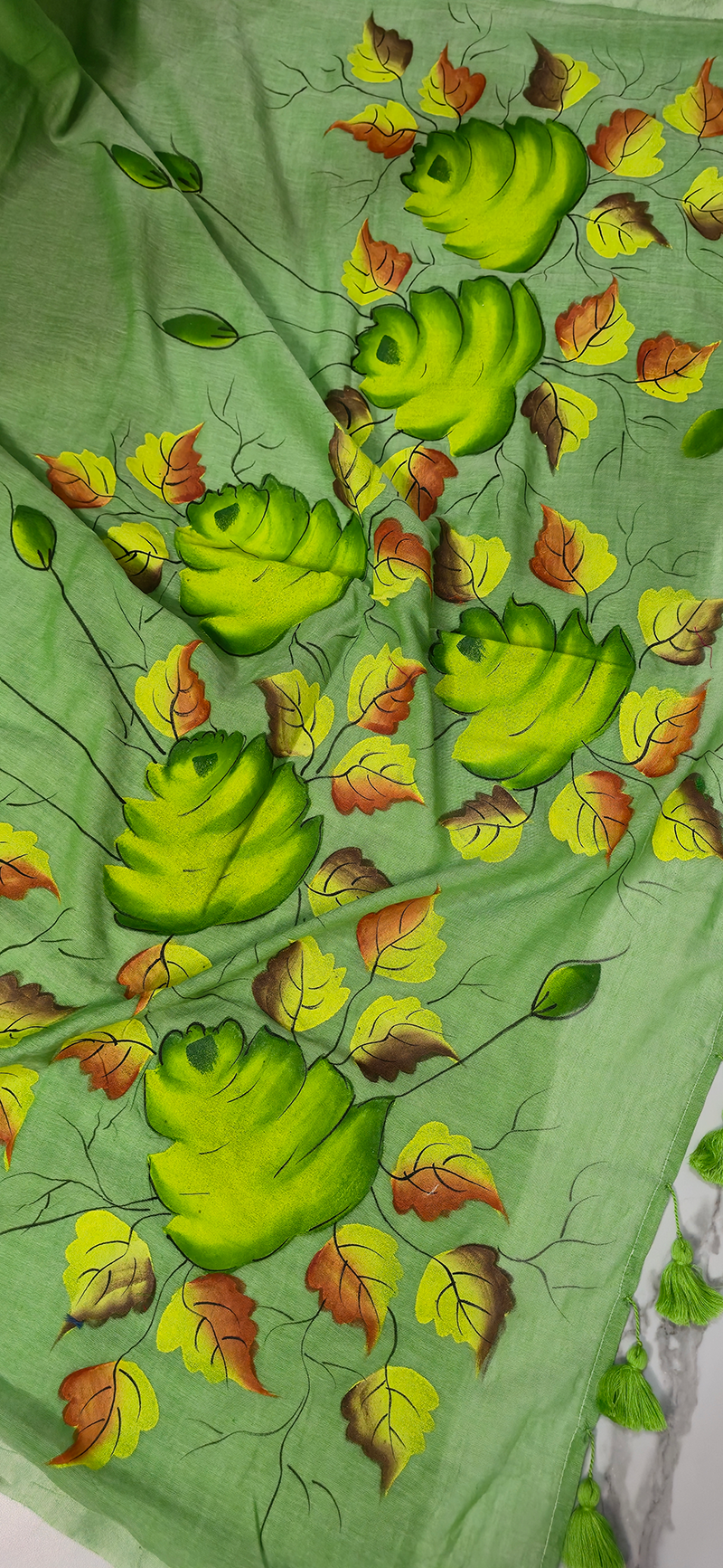 Graceful Green Mul Cotton Saree with Artistic Hand Painted Work for Festive & Daily Wear