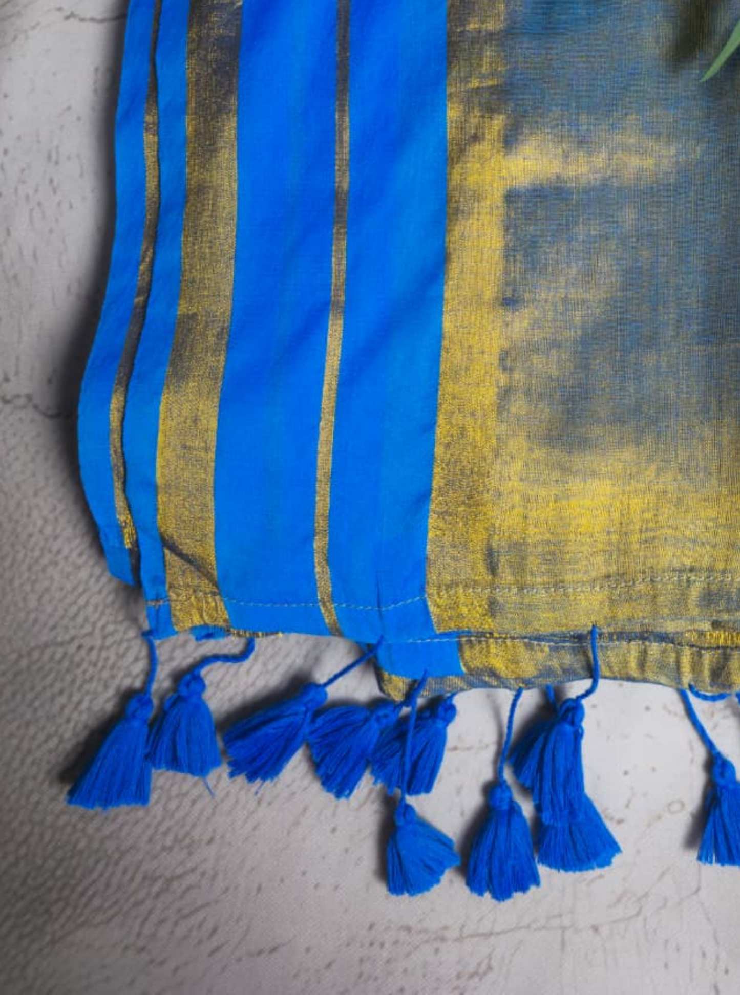 Blue & Gold Tissue Cotton Saree with Contrast Border