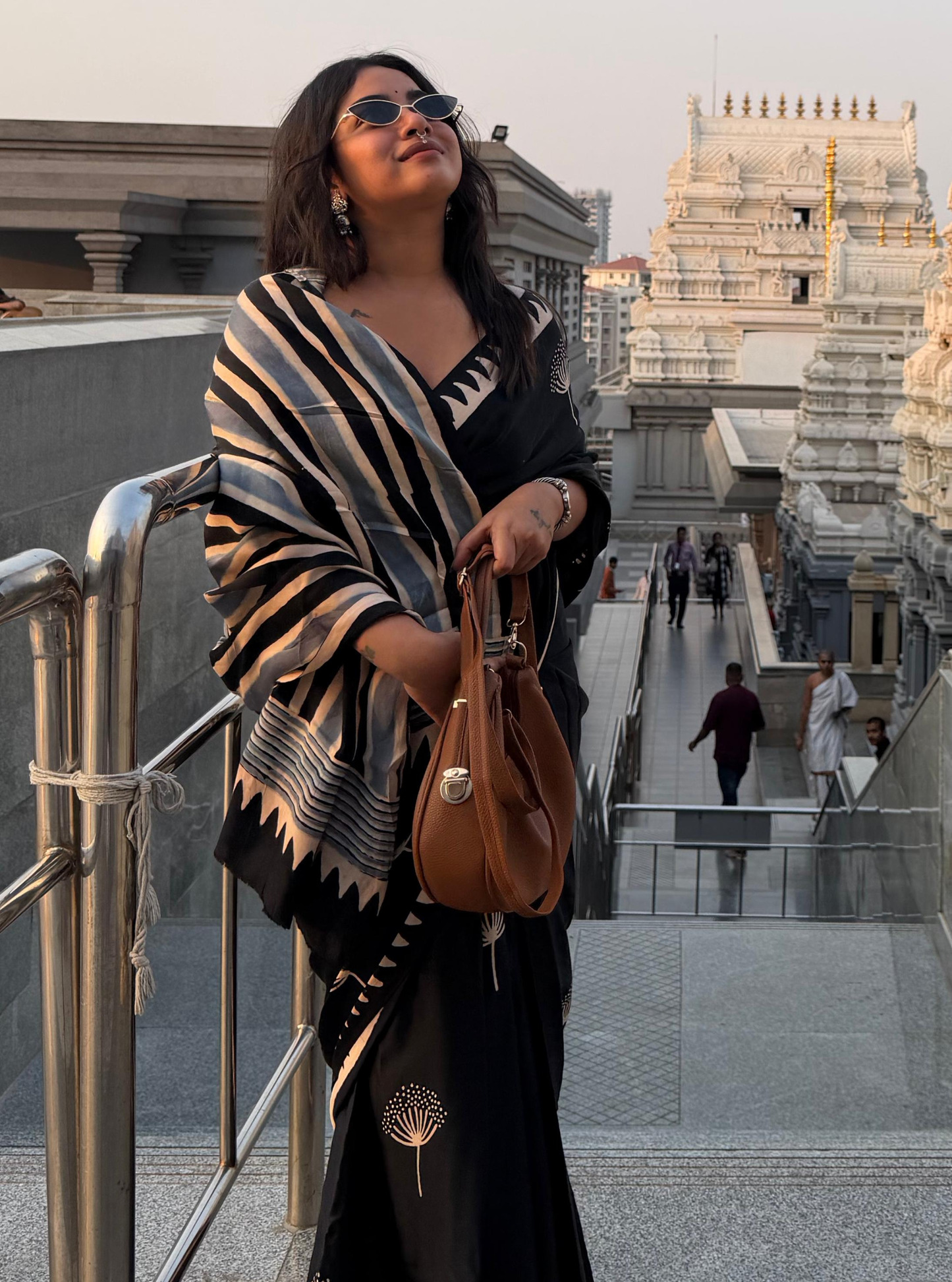 Midnight Bloom Modal Silk Hand-Blocked Ajrakh Saree