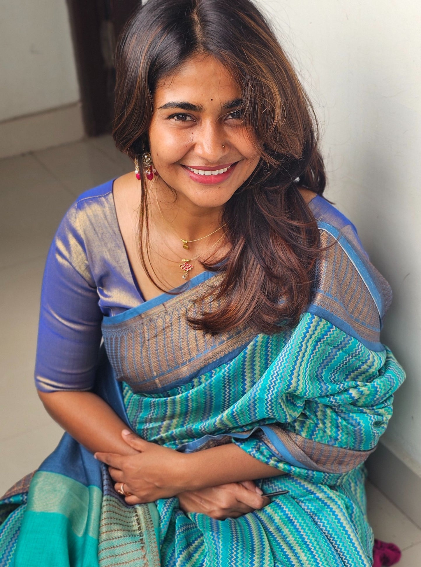 Blue Chanderi silk saree