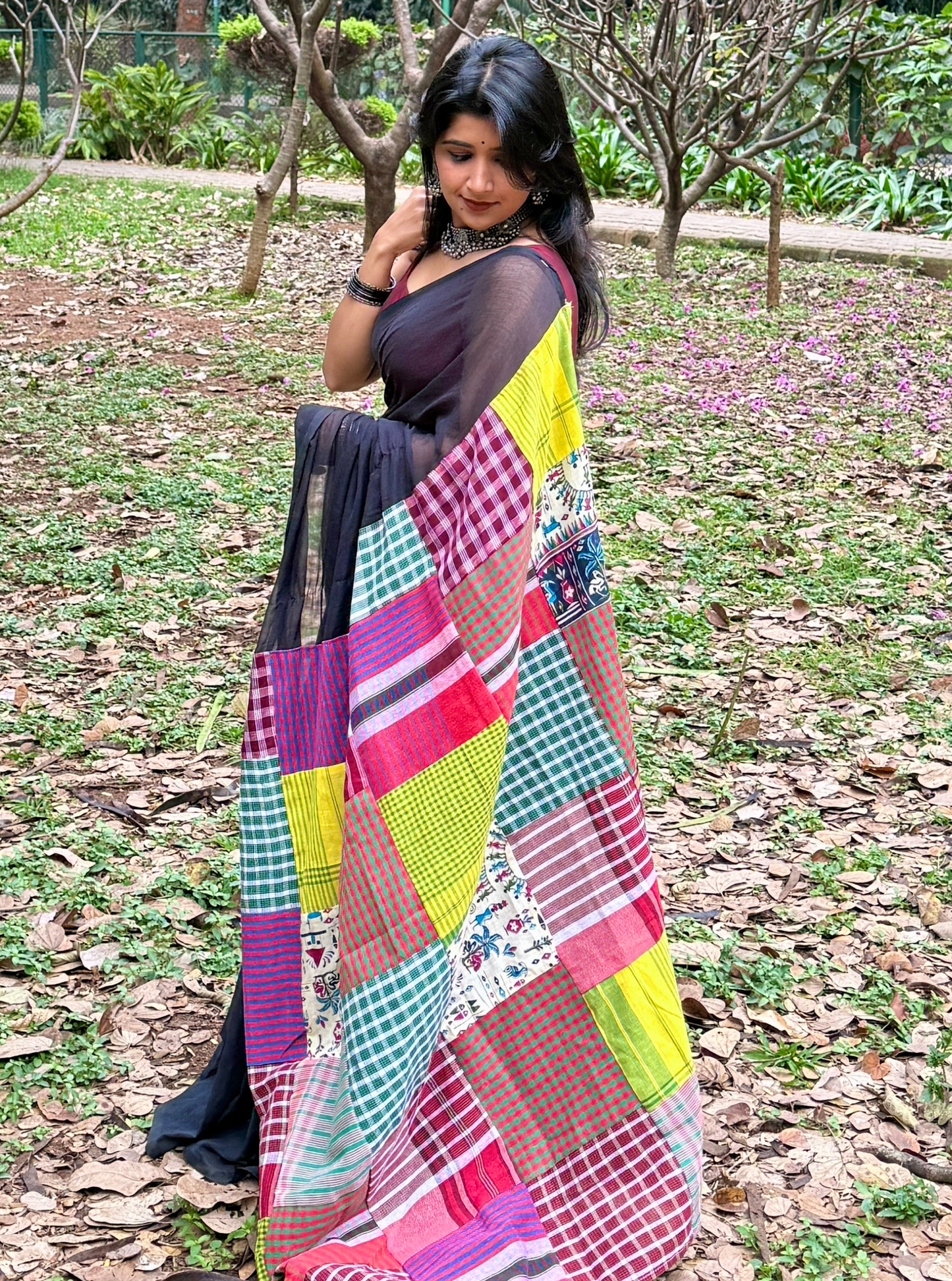 Midnight Patchwork Multi Color Mul Cotton Saree