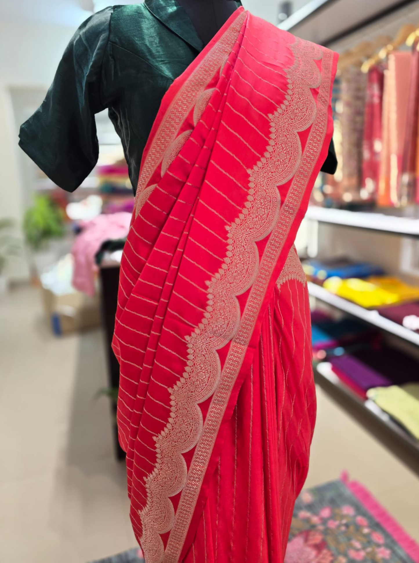 Elegant Red Mushroo Silk Saree with Zari Border