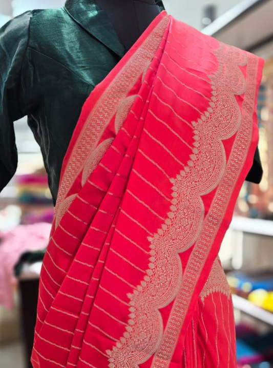 Elegant Red Mushroo Silk Saree with Zari Border