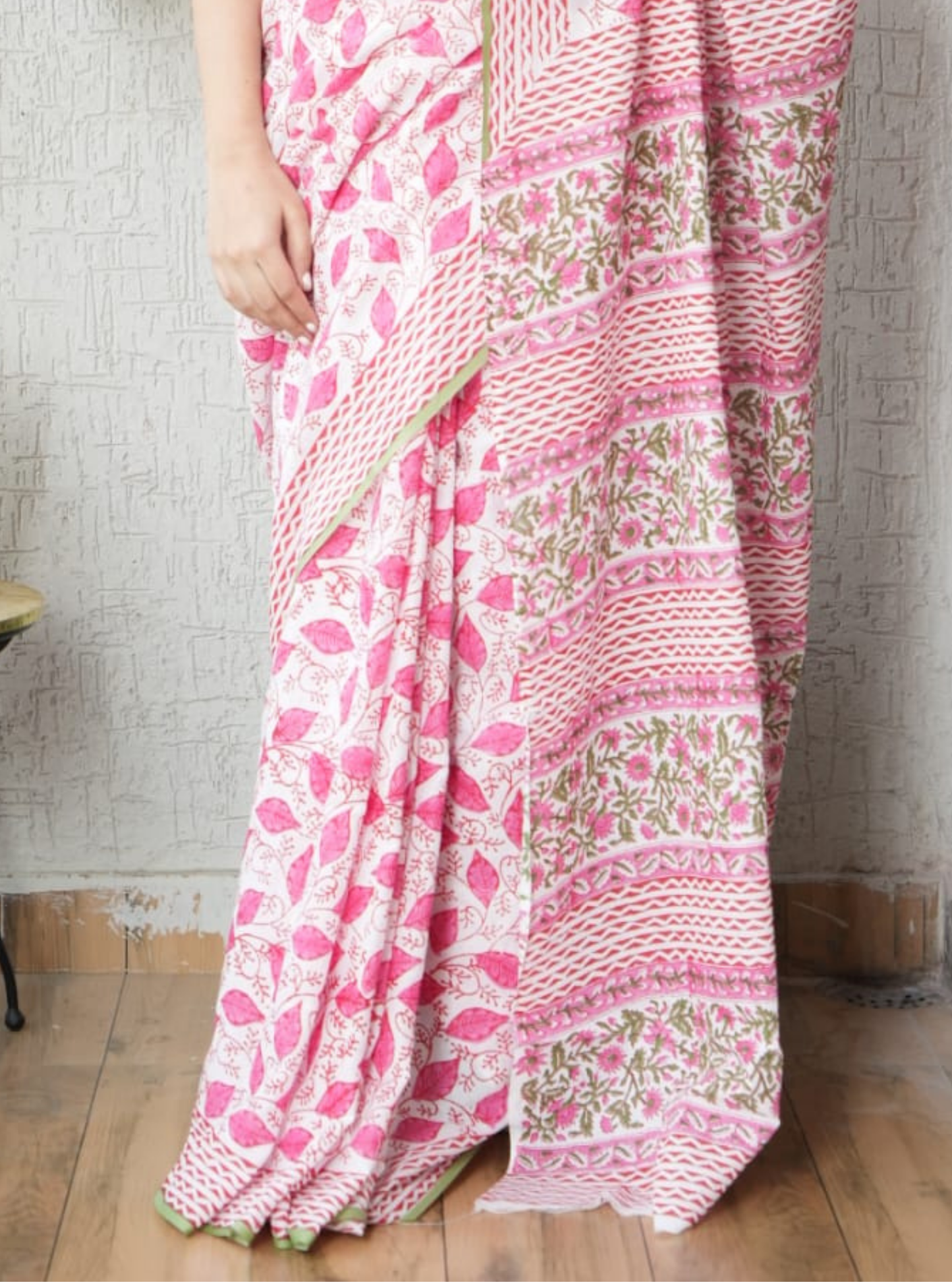 Graceful Pink Floral Cotton Saree with Traditional Printed Border