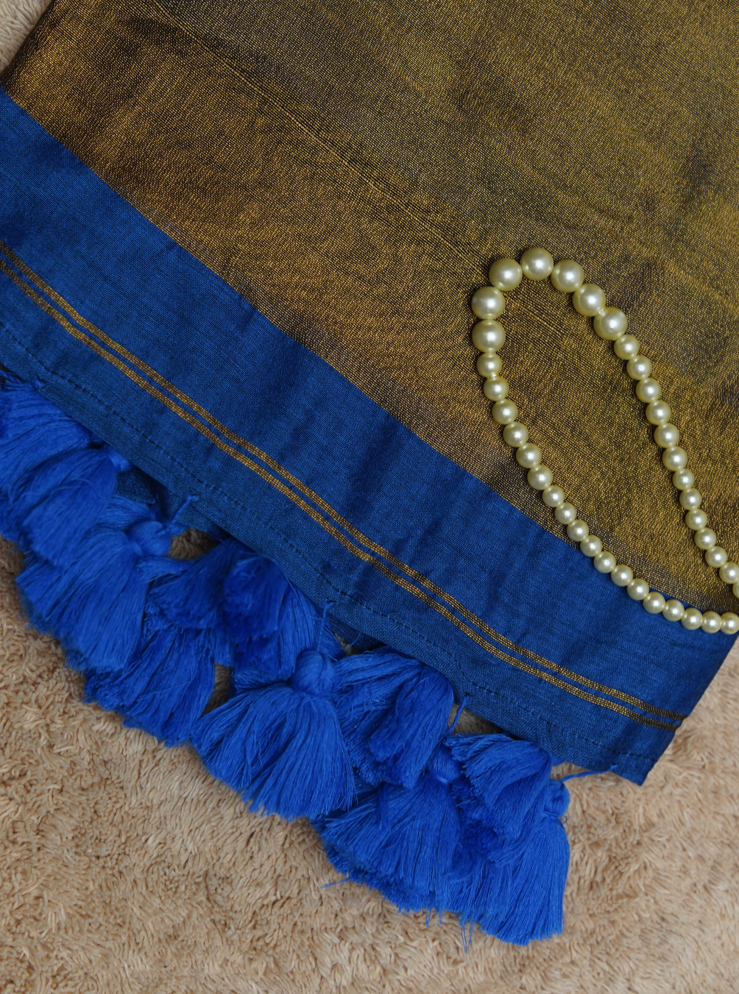 Royal Blue Mul Cotton Saree with Rich Gold Pallu & Tassels