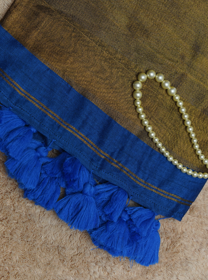 Royal Blue Mul Cotton Saree with Rich Gold Pallu & Tassels