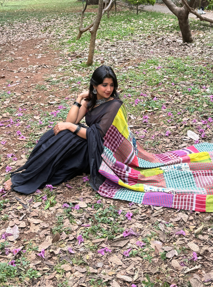 Midnight Patchwork Multi Color Mul Cotton Saree