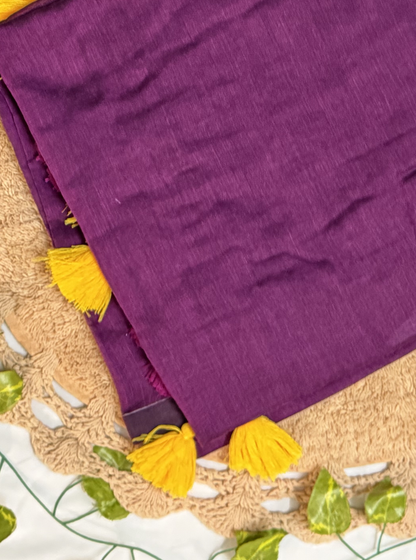 Purple Mul Cotton Saree with Hand-Painted Floral Accent & Contrast Tassels