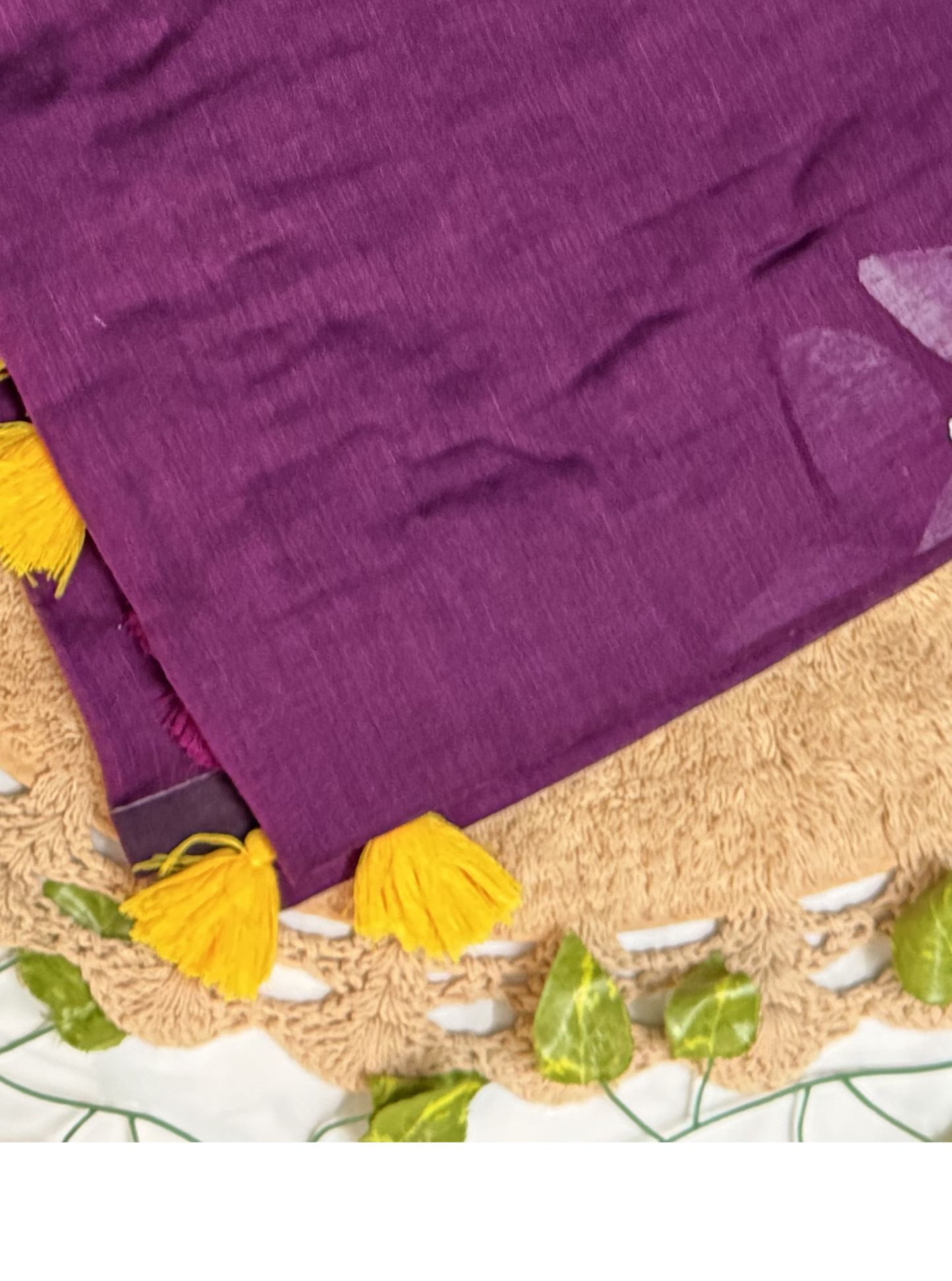 Purple Mul Cotton Saree with Hand-Painted Floral Accent & Contrast Tassels