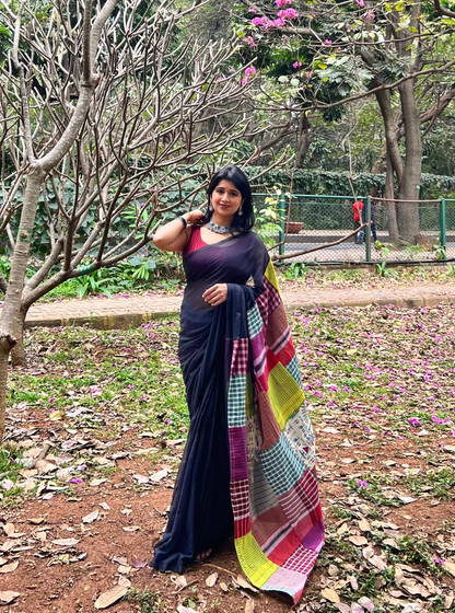 Midnight Patchwork Multi Color Mul Cotton Saree