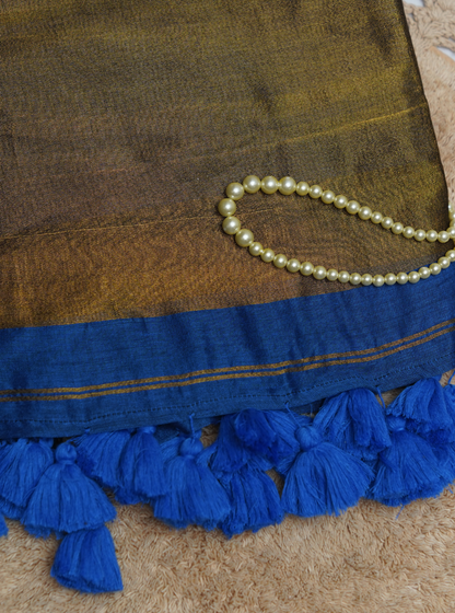 Royal Blue Mul Cotton Saree with Rich Gold Pallu & Tassels