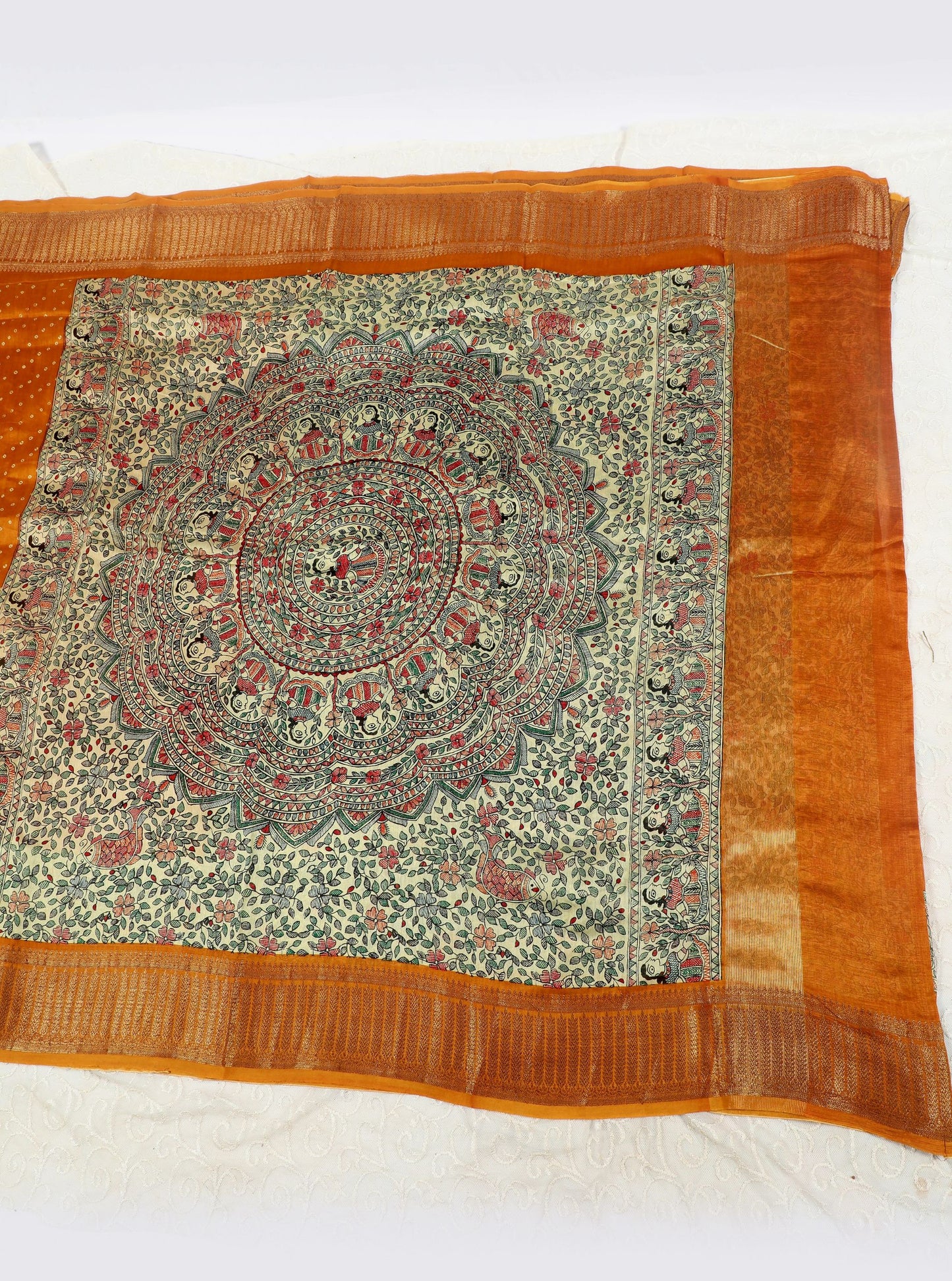 Mustard Chanderi Silk Saree with Kalamkari-Inspired Border