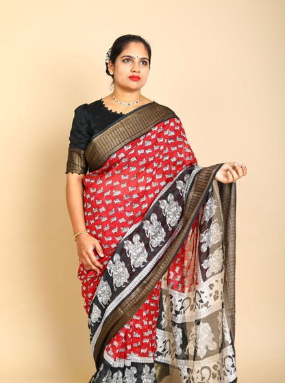 Classic Maroon Chanderi Saree with Kalamkari Design for Festive Wear