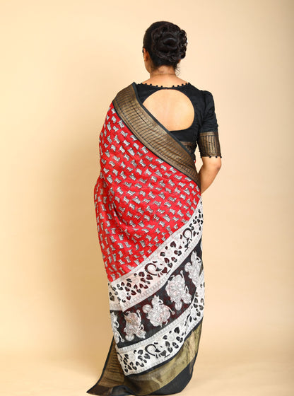Classic Maroon Chanderi Saree with Kalamkari Design for Festive Wear