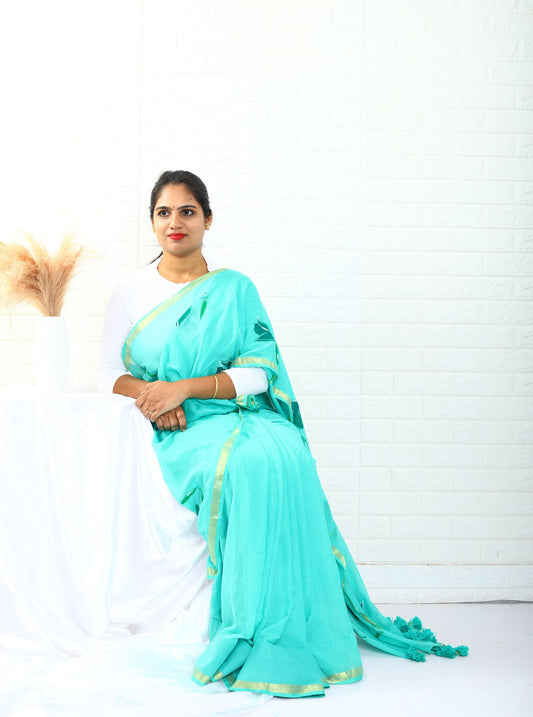 Artistic Blue Mul Cotton Saree with Elegant Hand Painted Detailing for Festive & Daily Wear