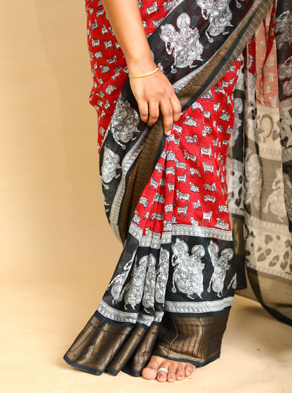 Classic Maroon Chanderi Saree with Kalamkari Design for Festive Wear