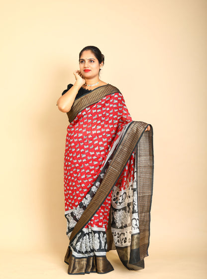 Classic Maroon Chanderi Saree with Kalamkari Design for Festive Wear