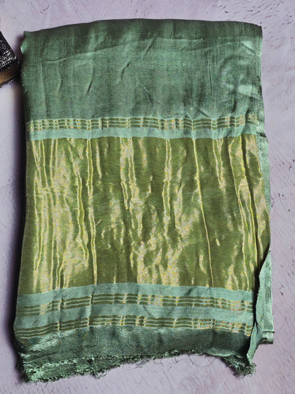 Sage green Modal Silk saree with antique gold zari border and pallu