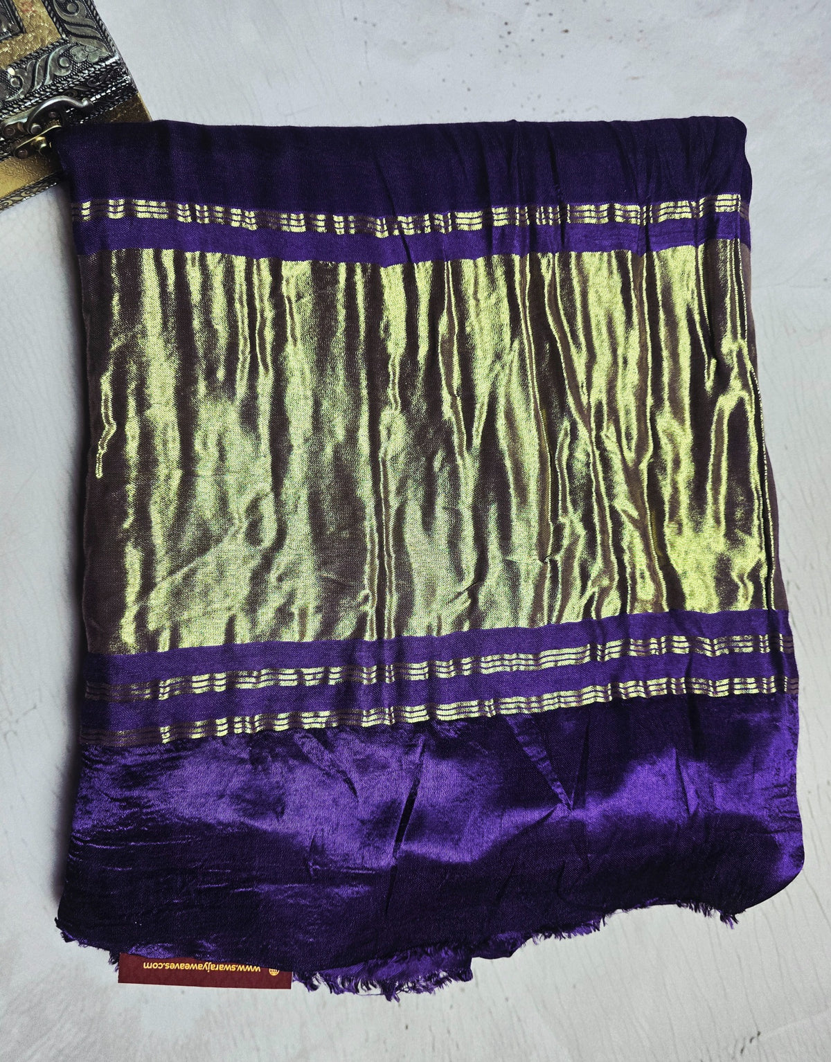 Deep purple Modal Silk saree with antique gold zari border and pallu