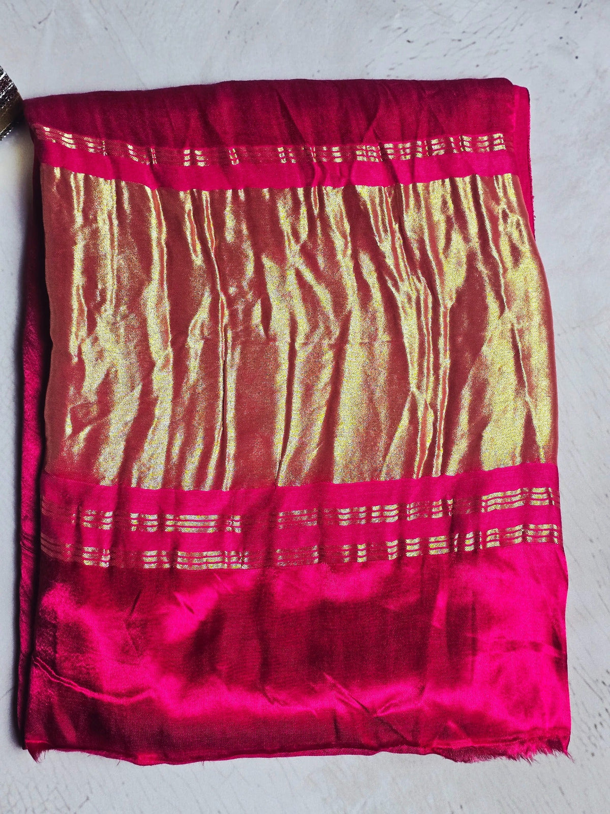 Deep wine red Modal Silk plain saree with antique gold zari pallu