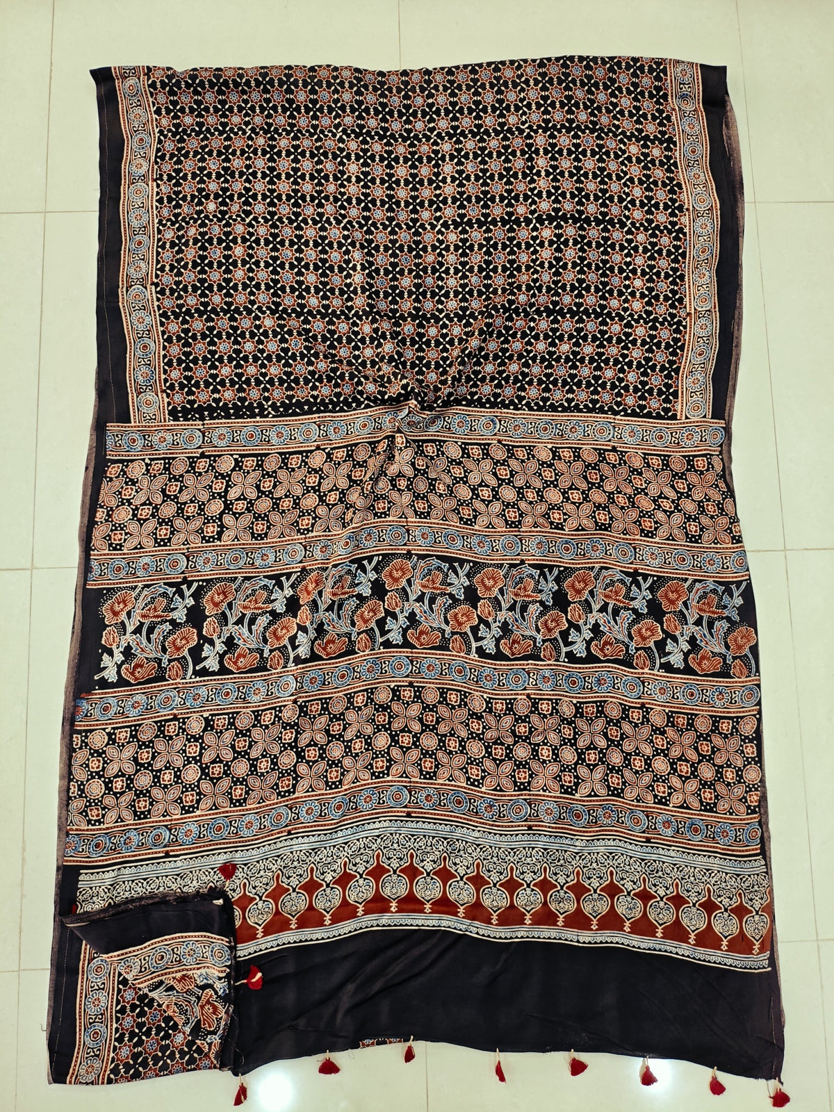 Indigo Blue and Black Paisley Modal Silk Saree
