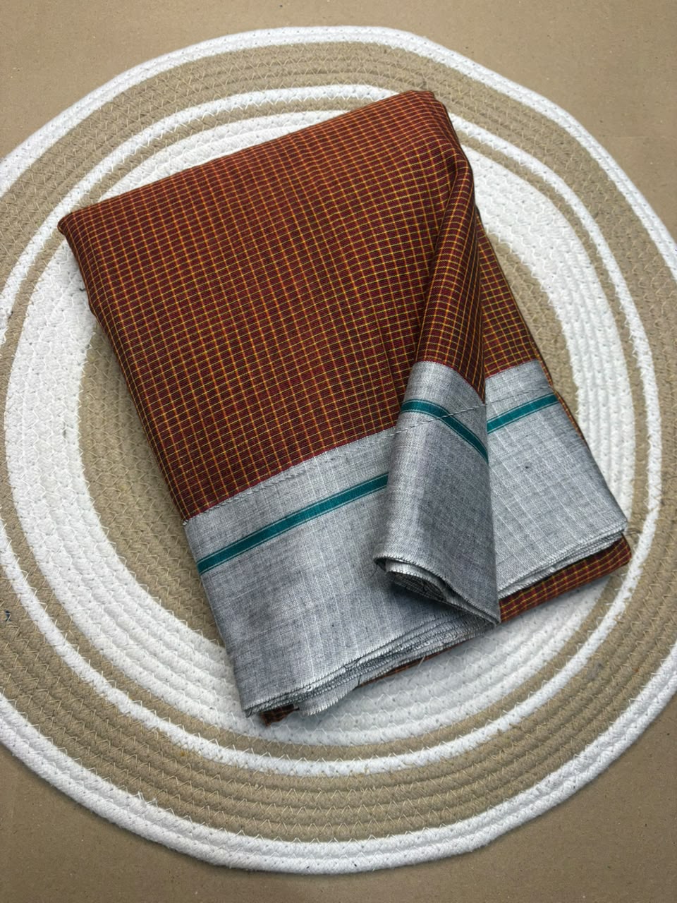 Grey Patteda Anchu Ilkal Saree with Mustard and Purple Border