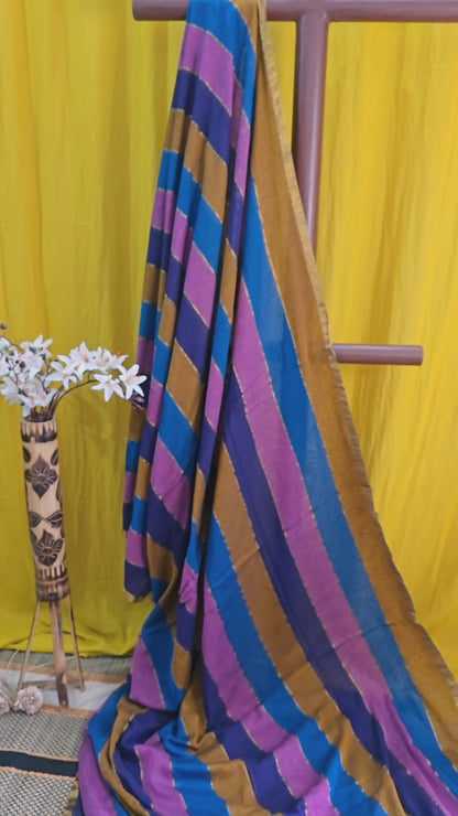 Elegant Brown, Blue and Pink Multicolor Mul Cotton Saree for Everyday Wear