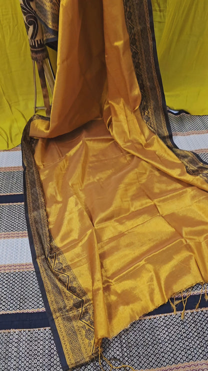 Stunning Yellow Tissue Cotton Saree with Border Design for Festive Wear