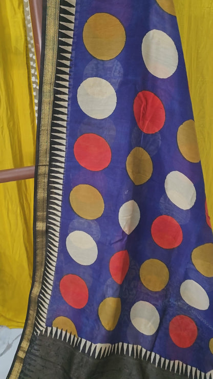Stylish Blue Maheshwari Silk Saree with Hand Block Print for Festive & Party Wear