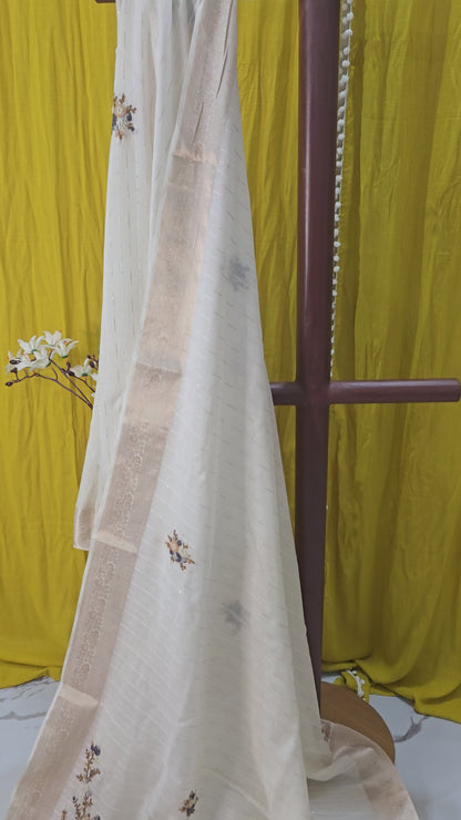 Beautiful White Georgette Saree with Hand Embroidery for Festive Wear