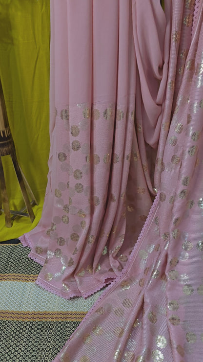 Stunning Pink Georgette Saree with Heavy Hand Work for Festive Wear