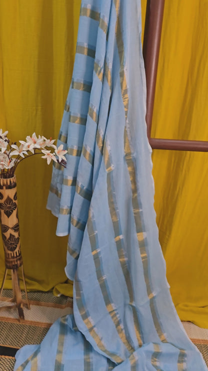 Classic Blue Mul Cotton Saree for Comfortable Everyday Wear