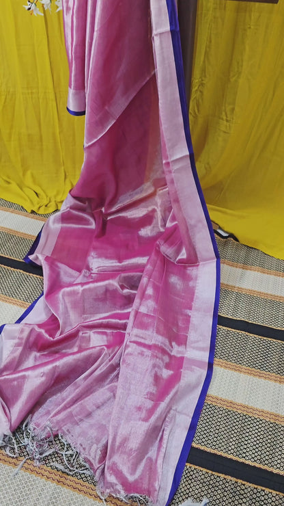 Beautiful Pink Tissue Cotton Saree for Festive Wear