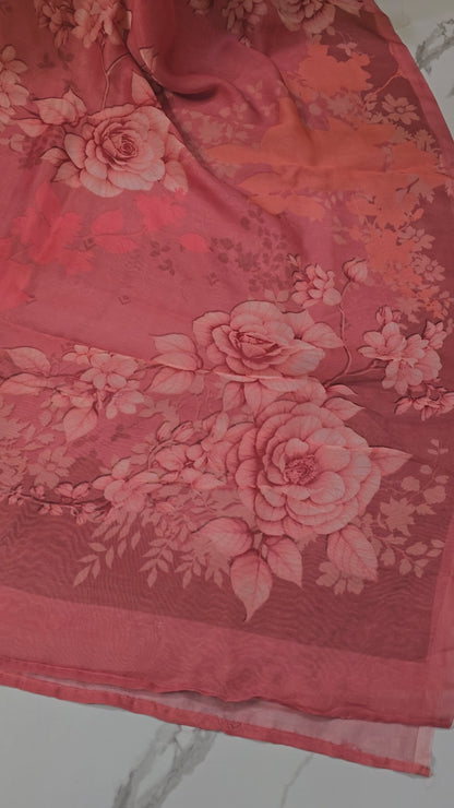 Beautiful Pink Kota Silk Saree with Digital Flower Print for Festive and Daily Wear