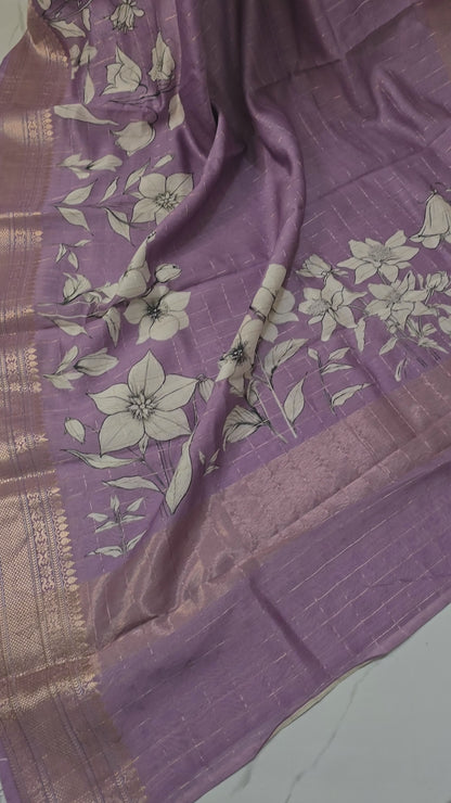 Stunning Lavender Chanderi Silk Saree with Digital Flower Print for Festive Wear