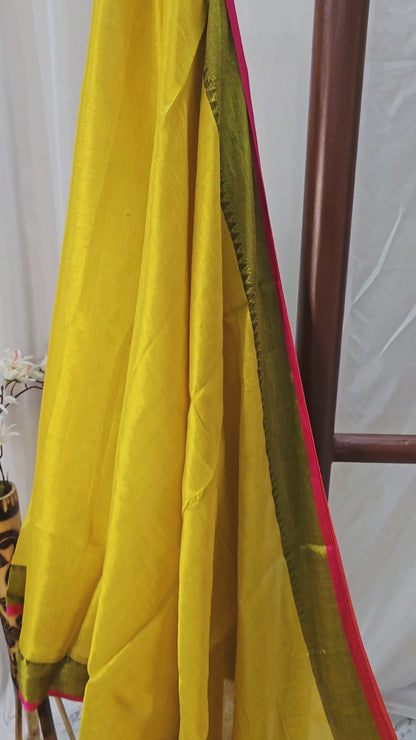 Elegant Yellow Tissue Cotton Saree with Border Design in Cotton for Festive Wear