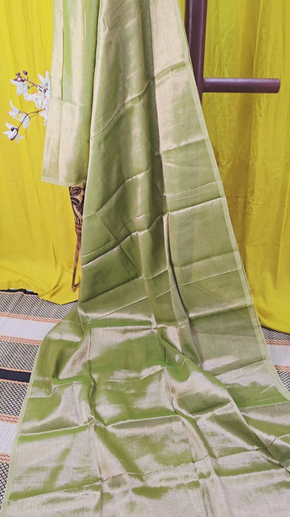 Graceful Green Tissue Cotton Saree with Elegant Design for Party and Festive Wear