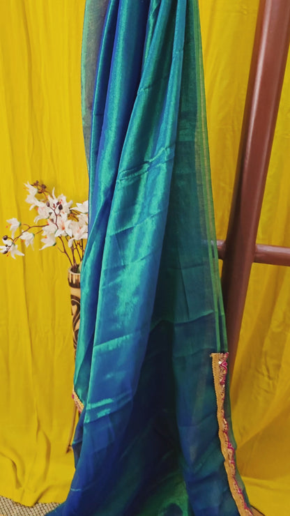 Elegant Blue Tissue Cotton Saree with Lace Border for Festive Wear