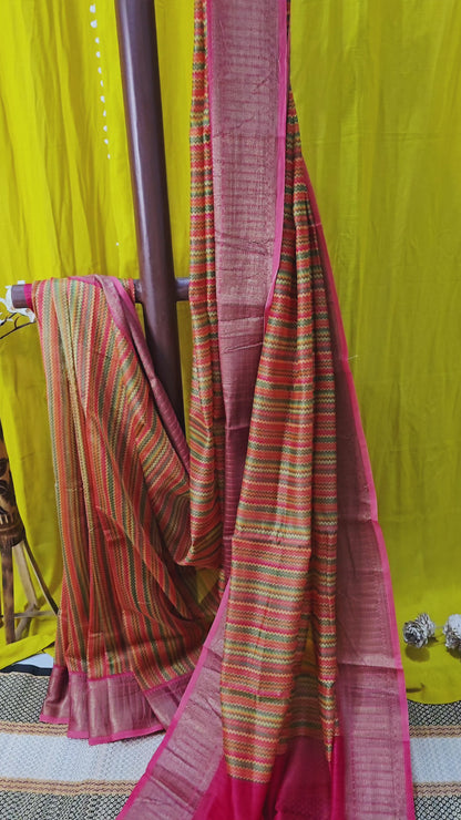 Beautiful Multicolor Chanderi Silk Saree with Intricate Design for Festive Wear