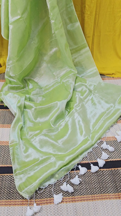 Stunning Green Tissue Cotton Saree with Sequence Design for Everyday Wear