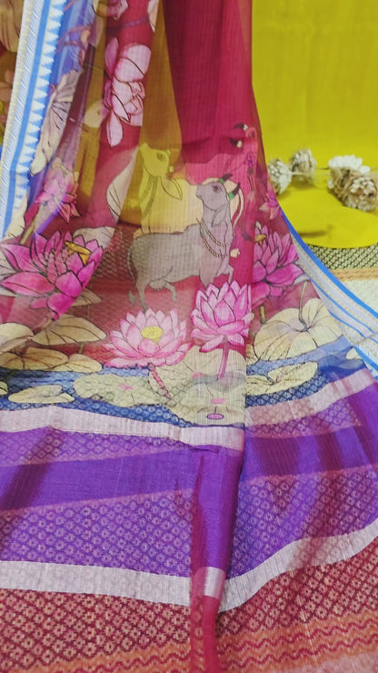 Stylish Red Kota Silk Saree with Beautiful Digital Print for Festive Occasions