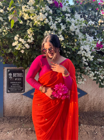 Vibrant Orange Mul Cotton Saree – Soft Lightweight Everyday Elegance