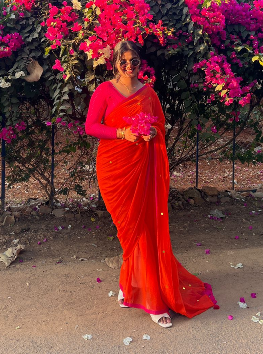 Vibrant Orange Mul Cotton Saree – Soft Lightweight Everyday Elegance