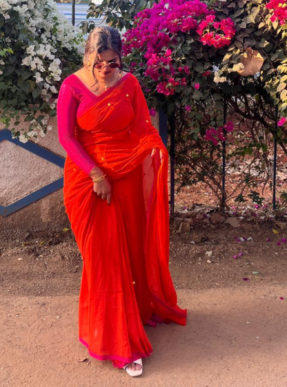 Vibrant Orange Mul Cotton Saree – Soft Lightweight Everyday Elegance
